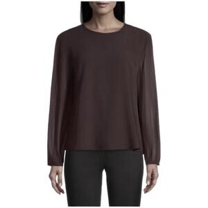 Eileen Fisher NWT Silk Georgette Crepe Top Sheer Sleeves Size XS Purple Keyhole